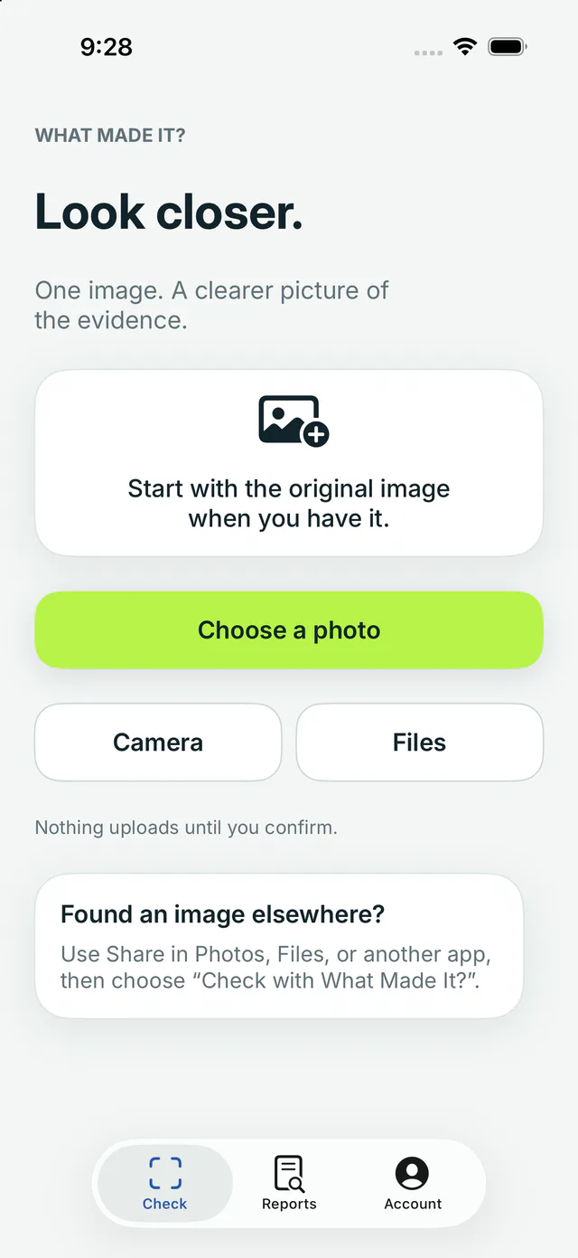 What Made It? selection screen on iPhone