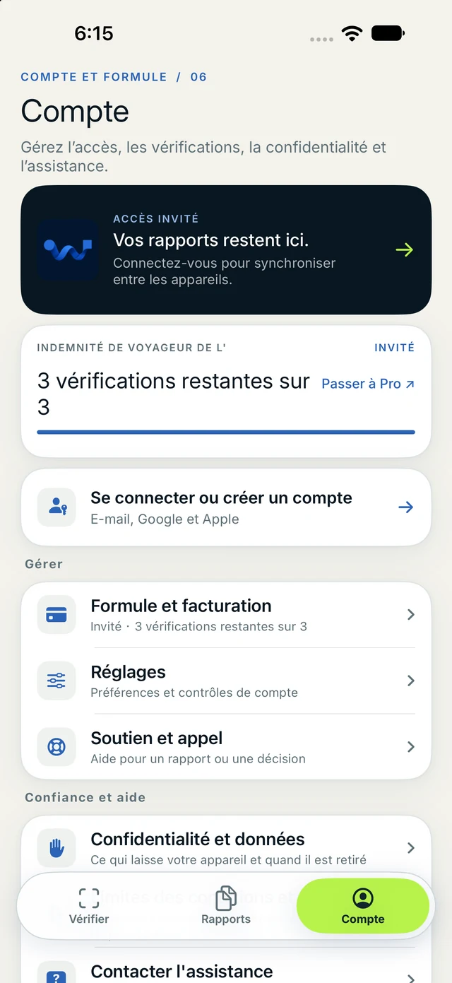Compte et quota What Made It? sur iPhone