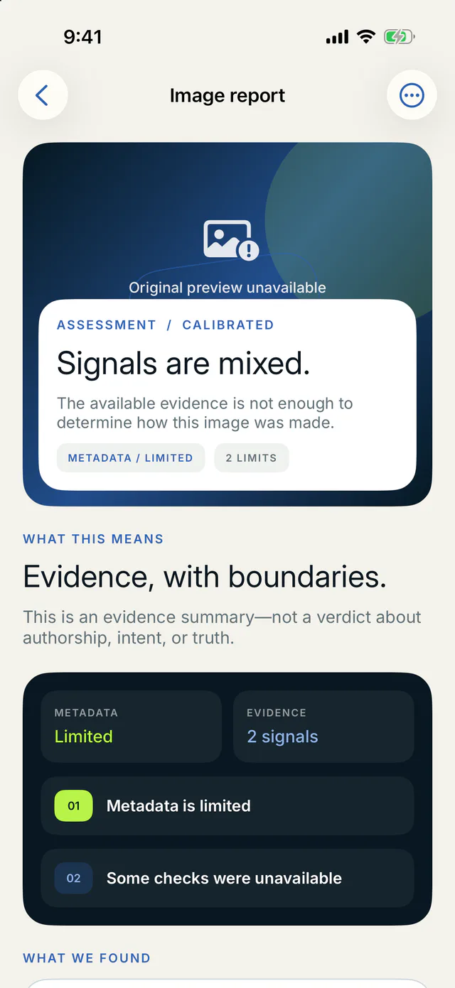 What Made It? evidence report showing a mixed-signals result and its limits